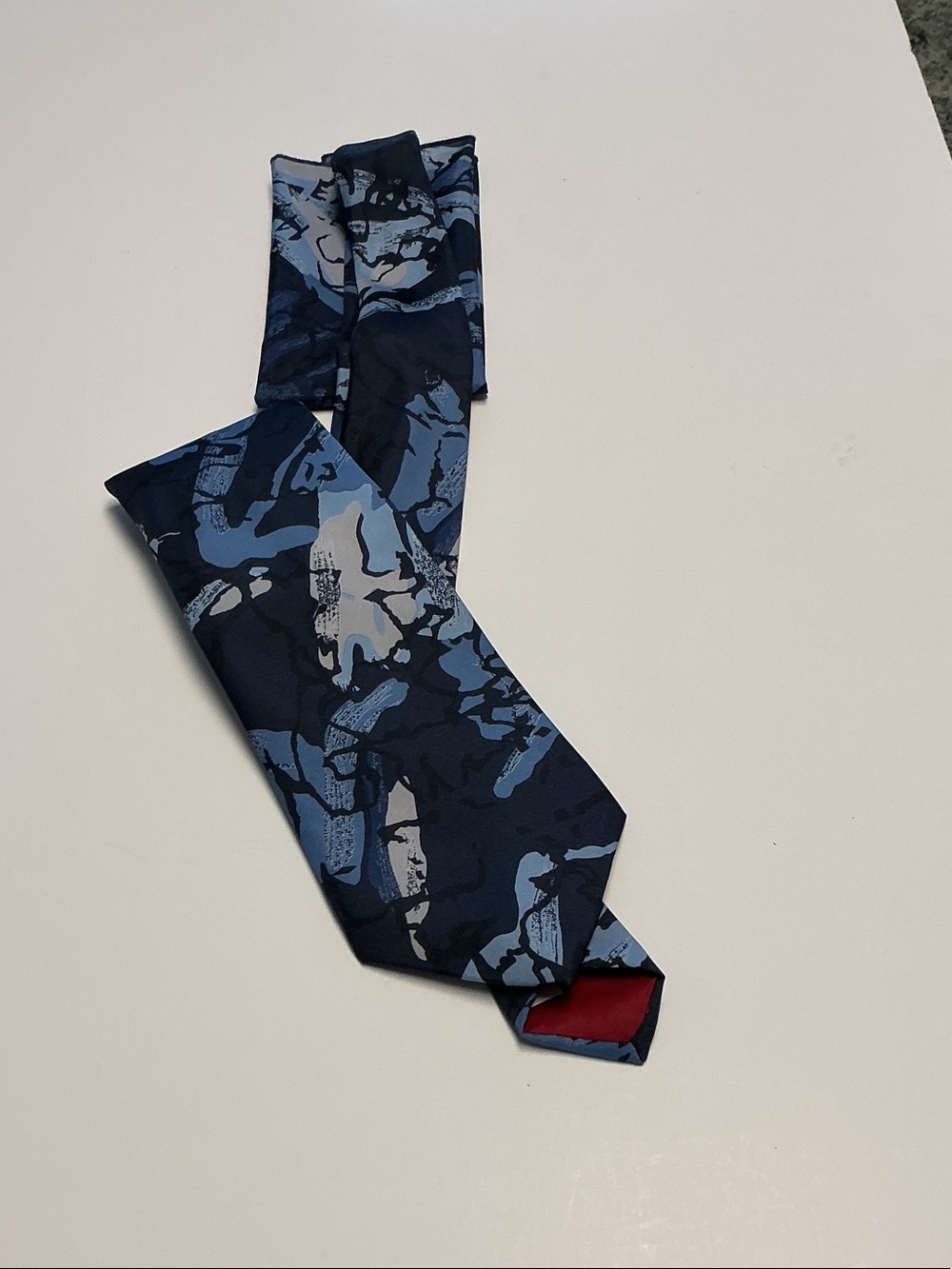Hardy Amies Blue and Navy Abstract Pattern Scarf